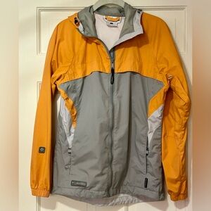 Columbia Windbreaker Hooded Rain Jacket Small Orange Gray Jacket Packable Hood